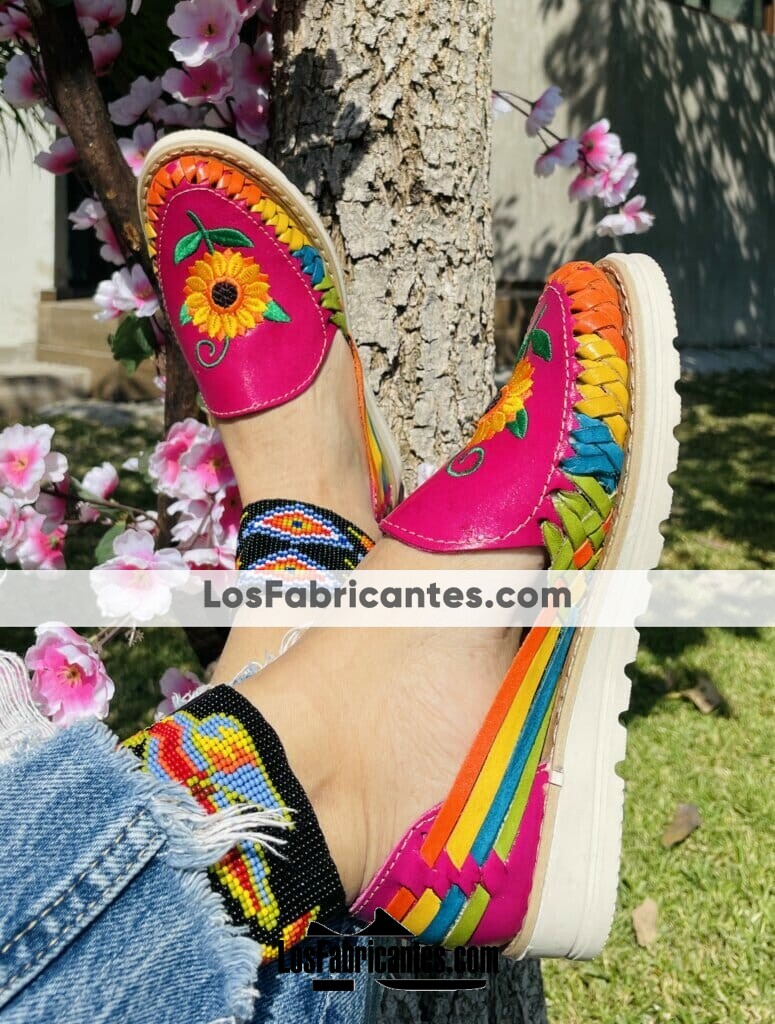 zj00570 Huarache Artesanal Mexicano Hecho a mano de piel Mujer Zapato piso calzado mayoreo fabrica proveedor maquilador fabricante (1)