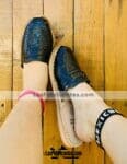 zj00326 Huarache artesanal trenza piso chancla mujer gamuza azul mayoreo fabricante calzado zapatos proveedor sandalias taller maquilador