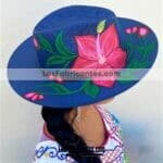 aj00083 Sombrero pintado a mano con diseño de flores artesanal mujer mayoreo fabricante proveedor ropa taller maquilador