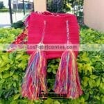 bj00098 Bolsa tejida con pompones artesanal rojomayoreo fabricante proveedor taller maquilador (1)