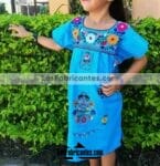 rj00374 Vestido azul bordado a mano para niña artesanal – mayoreo fabricante proveedor ropa taller maquilador