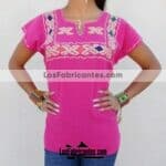 rj00424 Camisa blusa artesanal bordada a mano de manta rosa mayoreo fabricante proveedor taller maquilador (1)