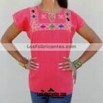 rj00426 Camisa blusa artesanal bordada a mano de manta rosa mayoreo fabricante proveedor taller maquilador (1)