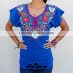 rj00434 Blusa bordada a mano azul artesanal mujer mayoreo fabricante proveedor ropa taller maquilador