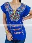 rj00504 Blusa bordado de flores color azul artesanal mujer mayoreo fabricante proveedor ropa taller maquilador (1)