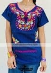 rj00505 Blusa bordado de flores color azul artesanal mujer mayoreo fabricante proveedor ropa taller maquilador (1)
