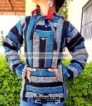 rs00151 Sueter jorongo jerga poncho con canguro color azul artesanal Unisex mayoreo fabricante proveedor ropa taller maquilador