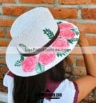 aj00154 Lote de 3 sombreros pintados a mano artesanal diseño de rosas mayoreo fabricante proveedor ropa taller maquilador