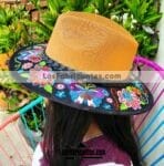 aj00161 Sombrero redondo bordado artesanal diseño de mariposas mayoreo fabricante proveedor ropa taller maquilador