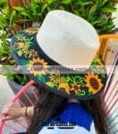 aj00162 Sombrero redondo bordado artesanal diseño de girasoles mayoreo fabricante proveedor ropa taller maquilador