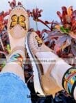 zj00842 Huaraches artesanales color nuez bordado de mariposa de piso mujer mayoreo fabricante calzado zapatos proveedor sandalias taller maquilador