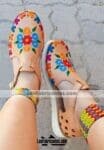 zs00868 Huaraches artesanales color tan tejido multicolor bordado de flores de piso mujer mayoreo fabricante calzado zapatos proveedor sandalias taller maquilador (1)