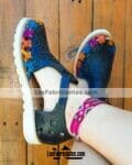 zs00869 Huaraches artesanales color negro tejido multicolor laser de flores de piso mujer mayoreo fabricante calzado zapatos proveedor sandalias taller maquilador (1)