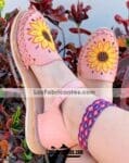 zs00887 Huaraches artesanales color rosa bordado de flor de piso mujer mayoreo fabricante calzado zapatos proveedor sandalias taller maquilador