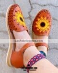 zs00888 Huaraches artesanales color shedron bordado de flor de piso mujer mayoreo fabricante calzado zapatos proveedor sandalias taller maquilador
