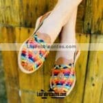zs00898 Huaraches artesanales color camel tejido multicolor de piso mujer mayoreo fabricante calzado zapatos proveedor sandalias taller maquilador
