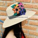 aj00165 Lote de 3 sombreros de palma pintado a mano artesanal diseño de flores de coloresmayoreo fabricante proveedor taller maquilador (1)