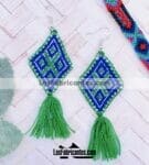 as00107 Lote de 10 pares aretes artesanales bordados a mano de manta color verdemayoreo fabricante proveedor taller maquilador (1)