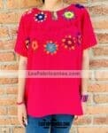 rj00620 Blusa bordada a mano de manta color rosa artesanal mujer mayoreo fabricante proveedor ropa taller maquilador