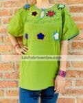 rj00621 Blusa bordada a mano de manta color verde artesanal mujer mayoreo fabricante proveedor ropa taller maquilador
