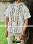 rj00633 Camisa guayabera de manta color beige artesanal hombre mayoreo fabricante proveedor ropa taller maquilador