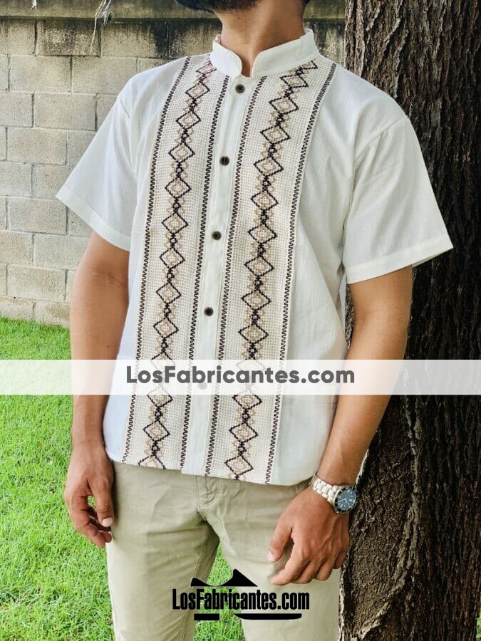rj00633 Camisa guayabera de manta color beige artesanal mexicano para  hombre hecho en Chiapas mayoreo fabrica 