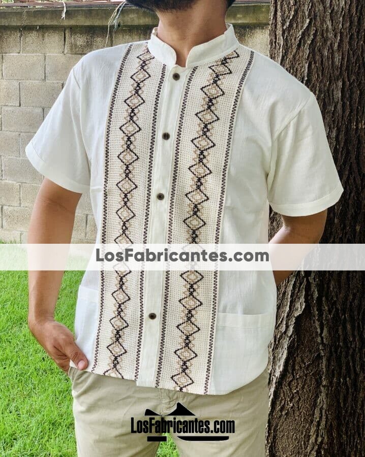 rj00633 Camisa guayabera de manta color beige artesanal mexicano para  hombre hecho en Chiapas mayoreo fabrica 