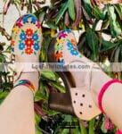 zj00874 Huaraches artesanales color tan con bordado de flores altura de tacon 9cm aprox de plataforma mujer mayoreo fabricante calzado zapatos proveedor sandalias taller maquilador