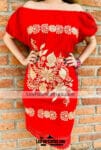 rj00638 Vestido de manta bordado a maquina color rojo diseño de flores artesanal mujer mayoreo fabricante proveedor ropa taller maquilador