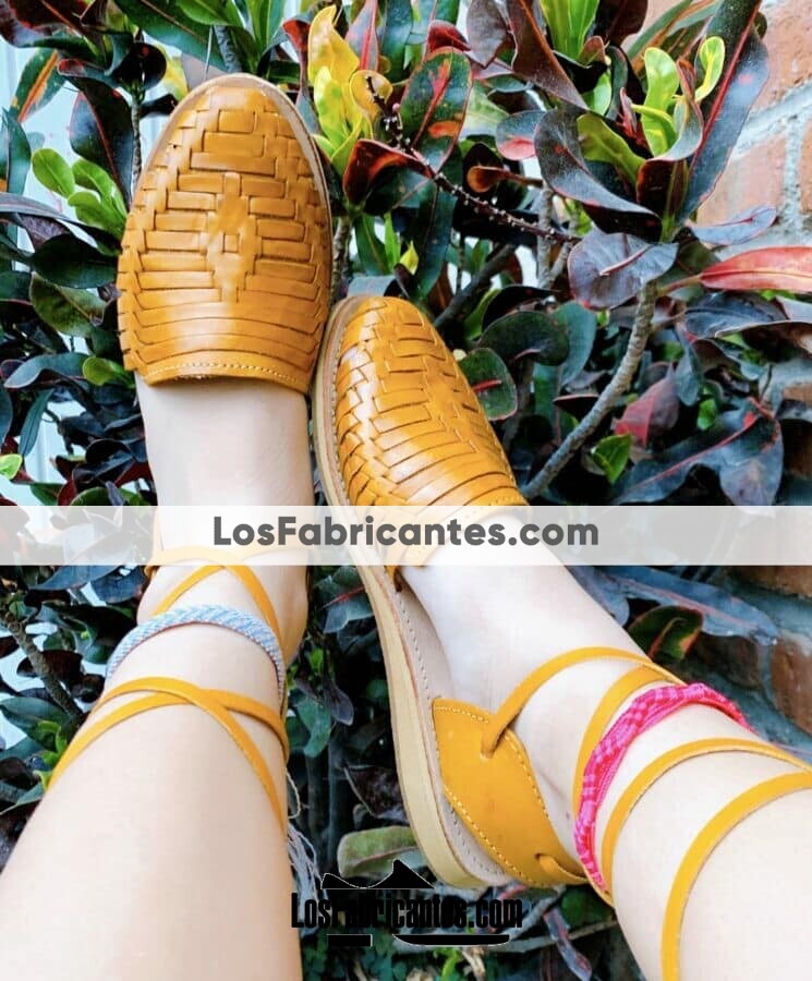 zj00893 Huaraches Mexicanos De Piso Mujer Color Amarillo De Piel Con tipo alpargata Hecho En Sahuayo Michoacanmayoreo fabricante calzado zapatos proveedor sandalias taller maquilador (1)
