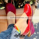 zs00955 Huaraches artesanales color rojo altura de 4.5 cm aprox de piso mujer mayoreo fabricante calzado zapatos proveedor sandalias taller maquilador