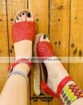 zs00963 Huaraches artesanales mexicanos de plataforma para mujer trenza color rojo altura de suela 5 cm aprox mayoreo fabrica