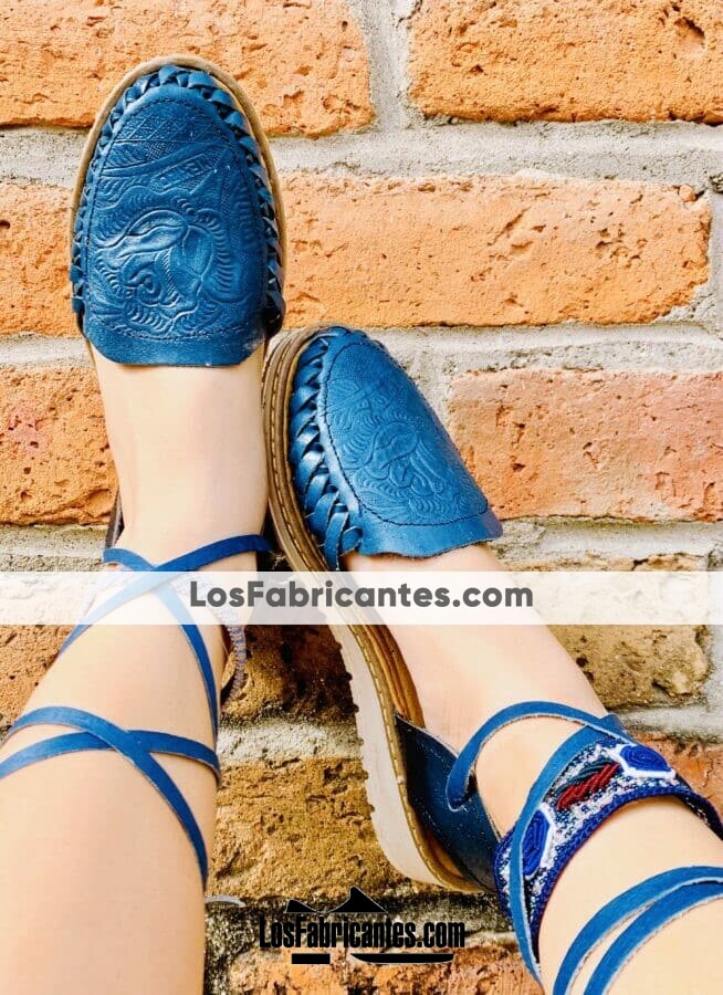 zs00965 Huaraches Mexicanos De Piso Mujer Color Azul De Piel Con tipo alpargata troquel Hecho En Sahuayo Michoacanmayoreo fabricante calzado zapatos proveedor sandalias taller maquilador (2)