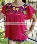 rj00665 Blusa artesanal mexicano para mujer hecho en Chiapas de manta color rosa mayoreo fabrica (1)