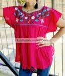 rj00676 Blusa artesanal mexicano para mujer hecho en Chiapas de manta color rosa bordada a mano mayoreo fabrica