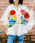 rj00746 Mañanita Color Beige de lana para dama Unitalla bordado a maquina diseño de flores con botones hecho en Chiapas México mayoreo fabricante proveedor taller maquilador (1)