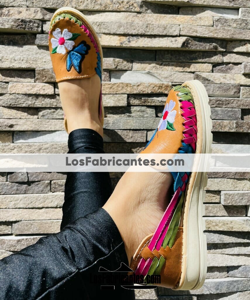 ZJ00972 Huaraches Artesanales Piso Para Mujer Tan Flor y Mariposa mayoreo fabricante calzado zapatos proveedor (2)