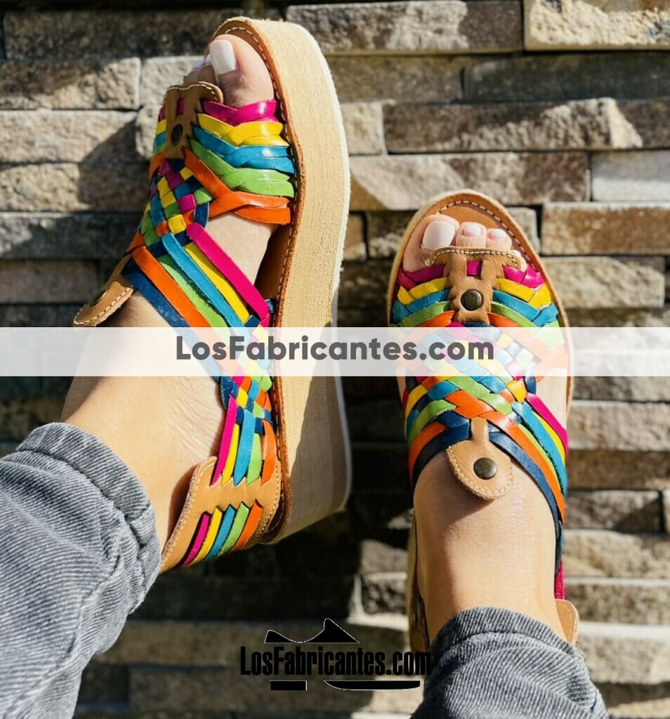 ZS01050 Huaraches Artesanales Piso Para Mujer Tan Tiras multicolor mayoreo fabricante calzado zapatos proveedor sandalias taller maquilador (2)