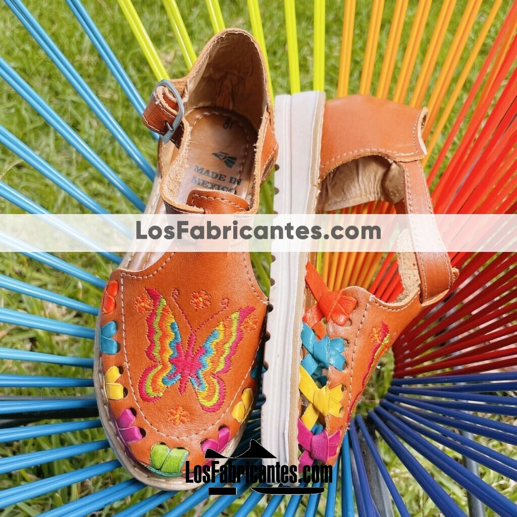 zj00981 Huaraches Artesanales Infantiles Tan Bordado Mariposa mayoreo fabricante calzado (3)