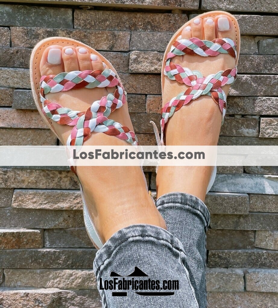 zn00003 Huaraches Artesanales Piso Para Mujer Tricolor Trenzado mayoreo fabricante calzado (3)