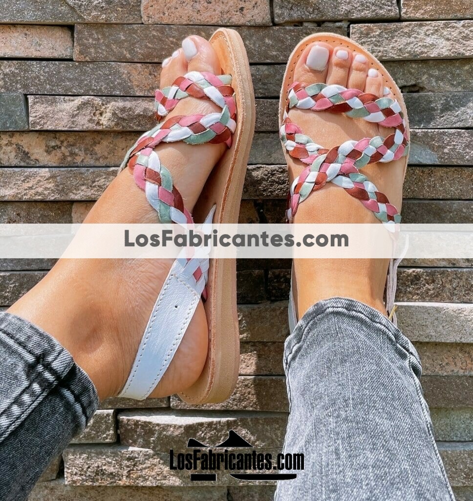 zn00003 Huaraches Artesanales Piso Para Mujer Tricolor Trenzado mayoreo fabricante calzado (4)