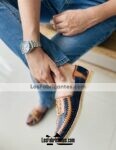 zn00012 Huaraches Artesanales Para Hombre Café Tejido con Tiras Azules mayoreo fabricante calzado (1)