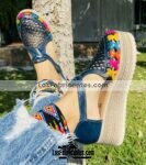 zj01006 Huaraches Artesanales Con Plataforma Azul Corte Laser Tejido de Colores mayoreo fabricante calzado (1)