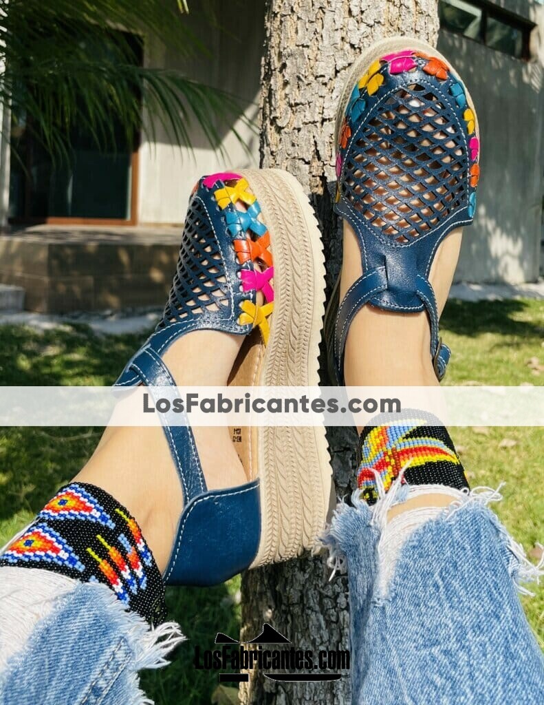 zj01006 Huaraches Artesanales Con Plataforma Azul Corte Laser Tejido de Colores mayoreo fabricante calzado (2)