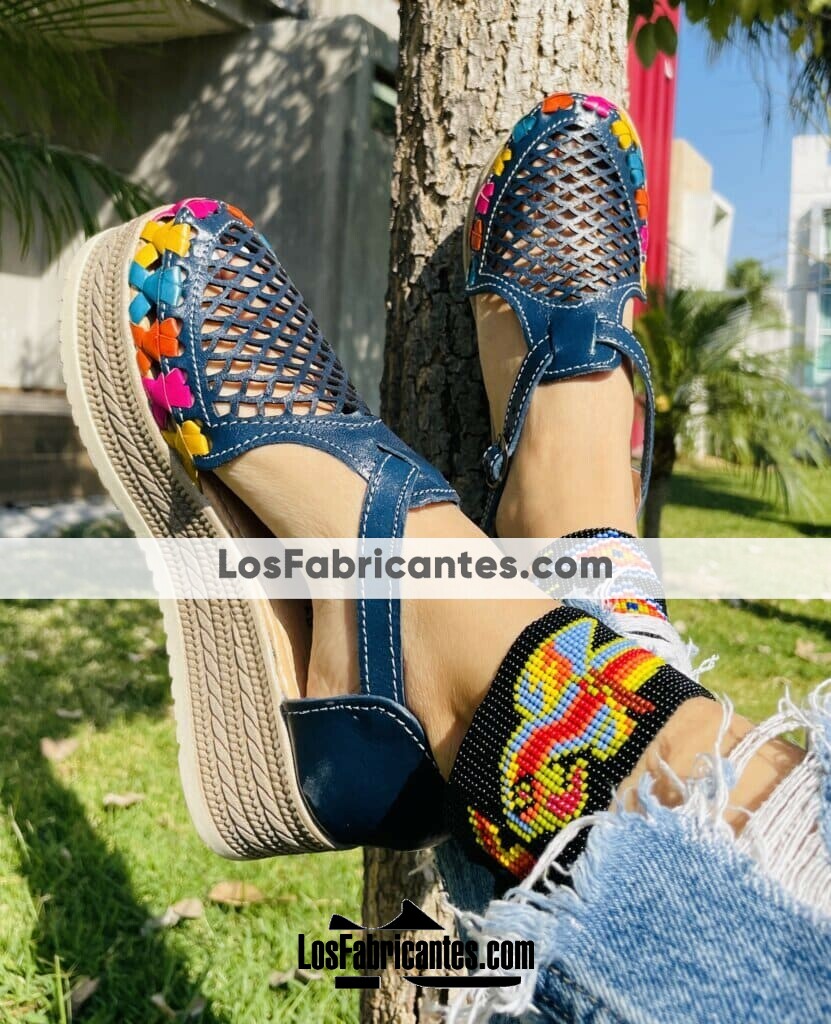 zj01006 Huaraches Artesanales Con Plataforma Azul Corte Laser Tejido de Colores mayoreo fabricante calzado (3)