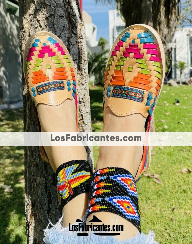 zj01009 Huaraches Artesanales Piso Para Mujer Beige Tiras de Colores mayoreo fabricante calzado (1)