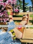 Ze 00040 Huaraches Artesanales Piso Para Mujer Café Tira Doble Con Flores Bordadas Fabricante Calzado Mayoreo (1)