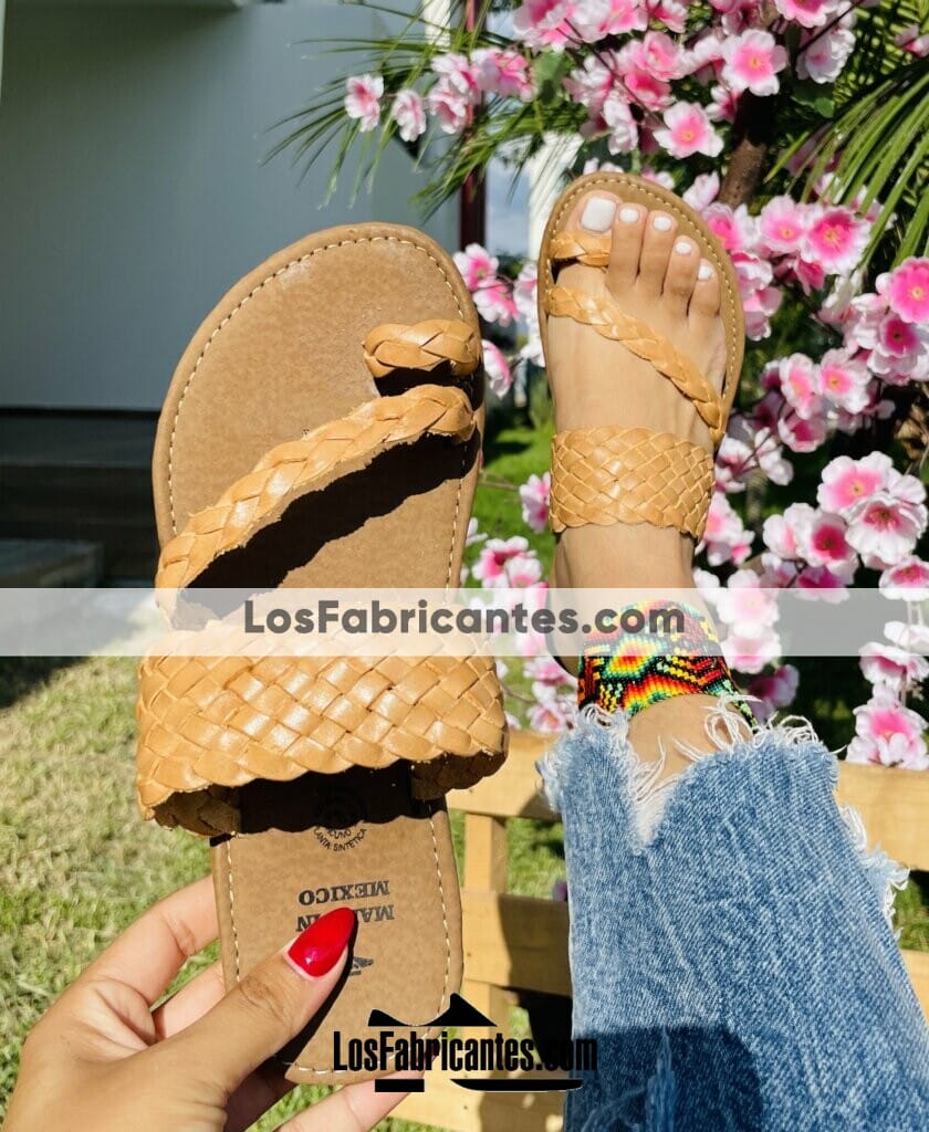 Zn00041 Huaraches Artesanales Piso Para Mujer Tan Trenzado Fabricante Calzado Mayoreo (1)