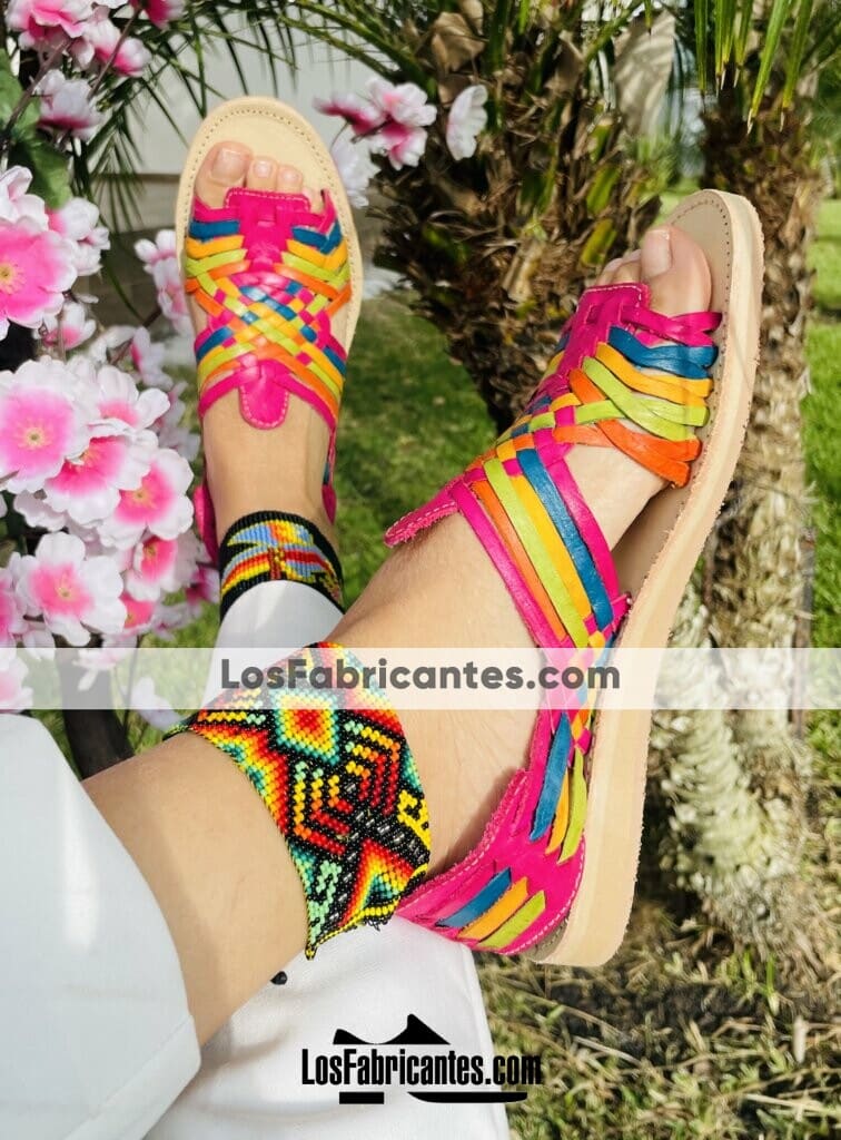 Zj 01022 Huaraches Artesanales Piso Para Mujer Rosa Tejido De Colores Fabricante Calzado Mayoreo (2)